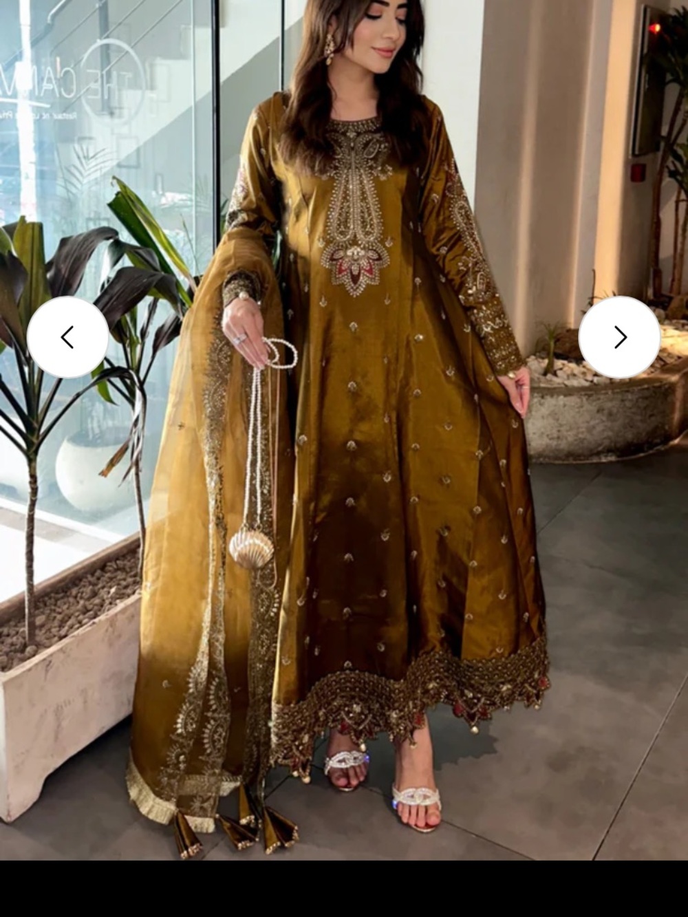Pakistani Indian Bollywood Embroidered dark gold 3 piece maxi pants Dupatta NEW!